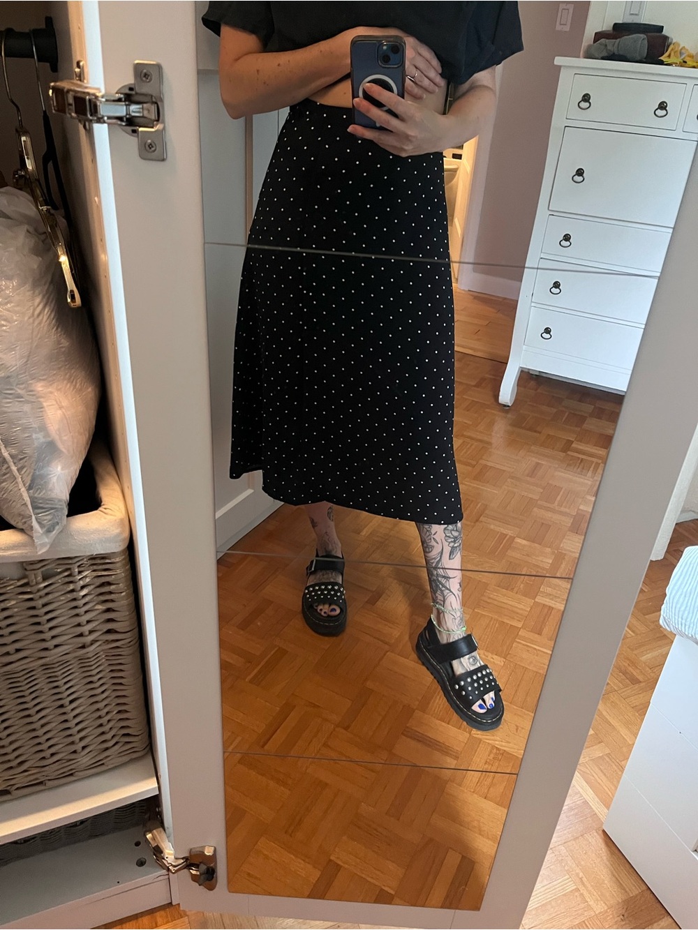 Polka Dot Midi Skirt - Black/White